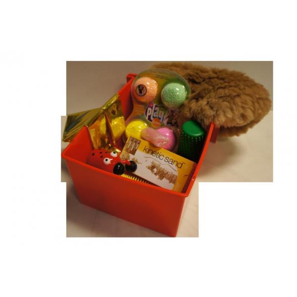 carrello con ruote con stimoli e giochi sensoriali