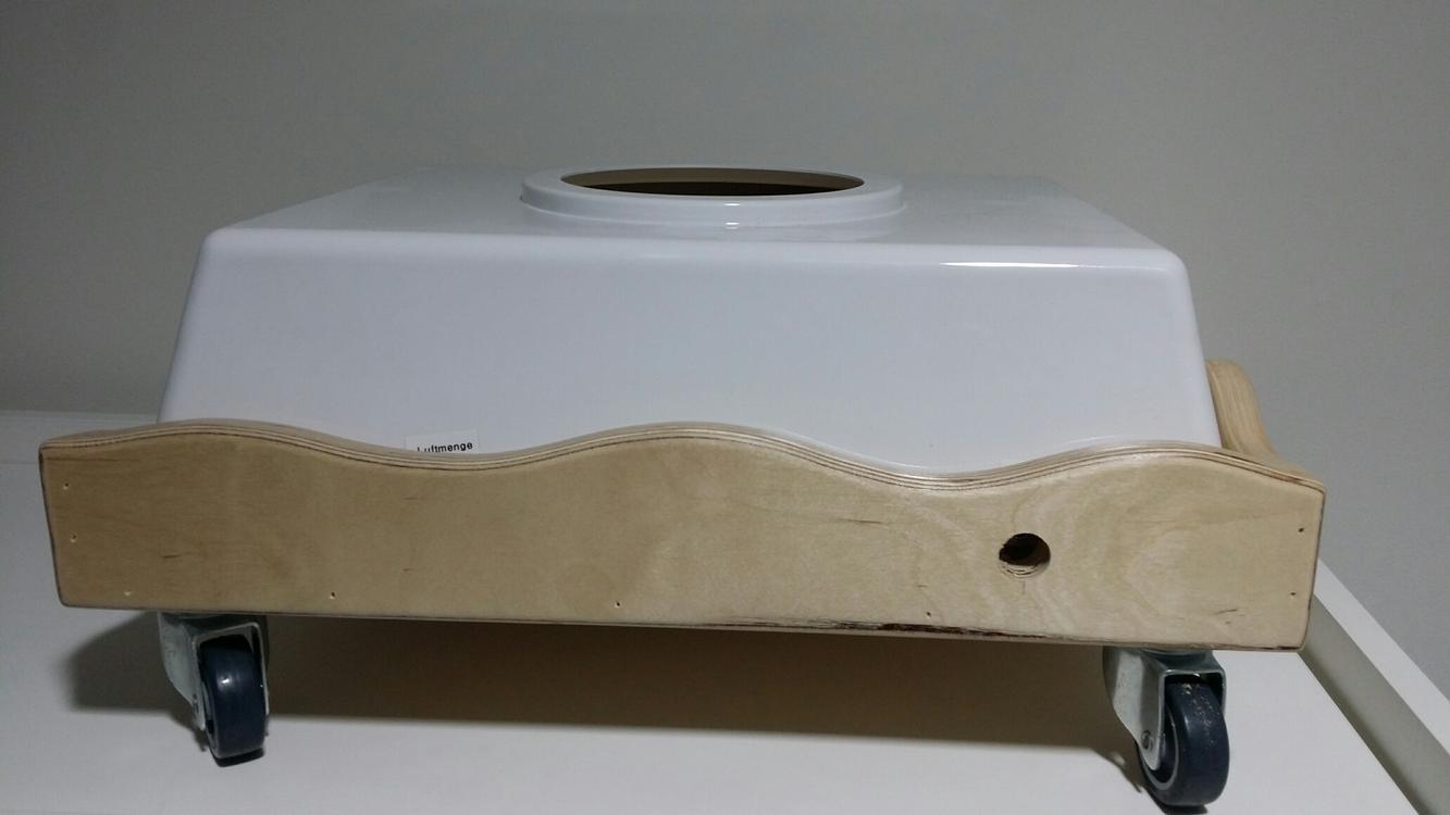 base mobile in legno per trasportare in sicurezza il tubo a bolle